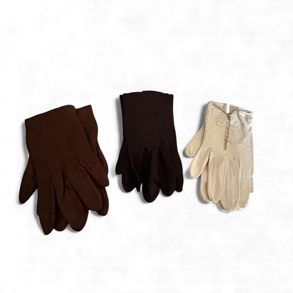 Vintage Unbranded Ivory Sz. 6.5 & Brown Sz. 6.5 Leather Gloves Made In Italy